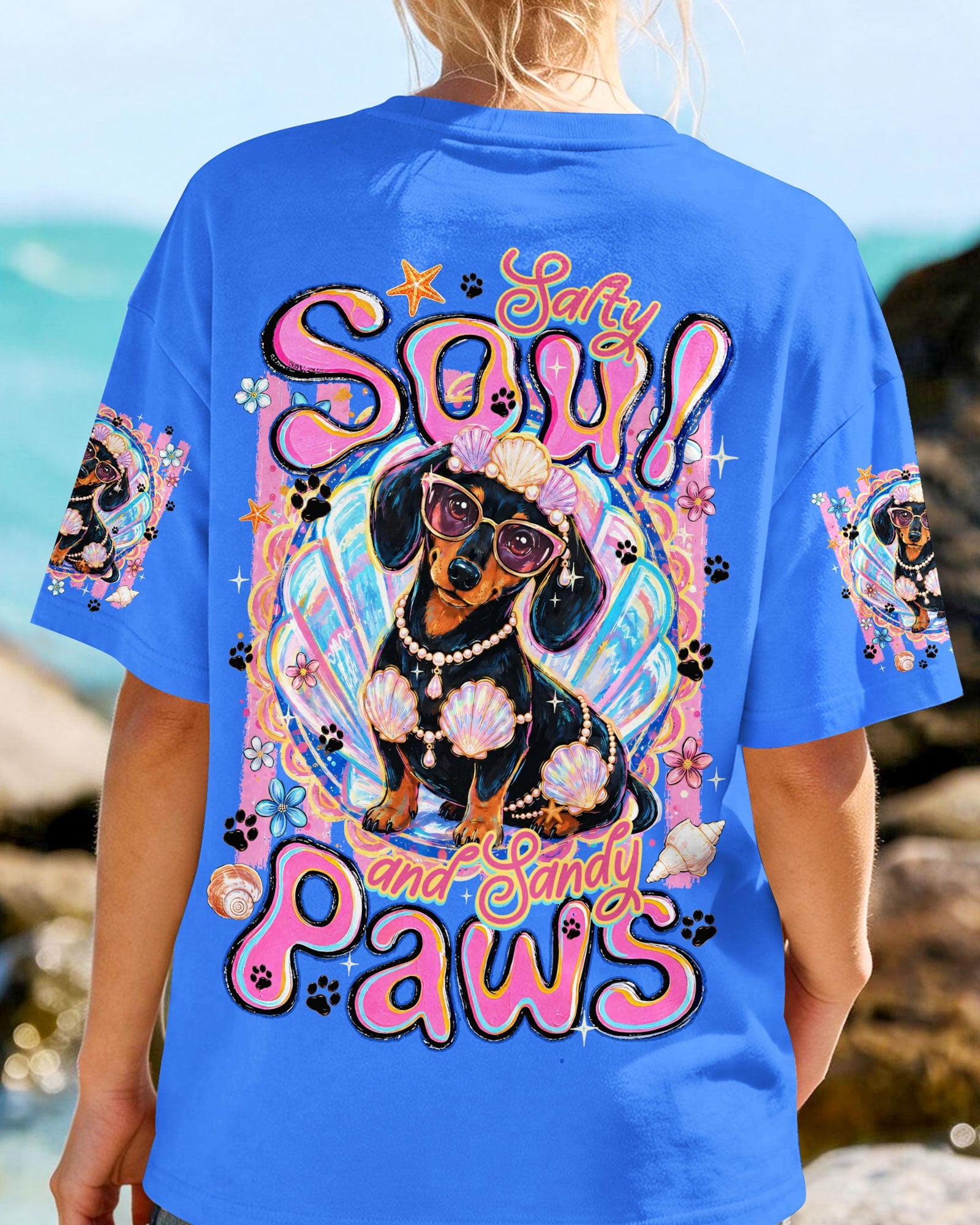 SALTY SOUL AND SANDY PAWS DACHSHUND DOG ALL OVER PRINT - TYQY0506263