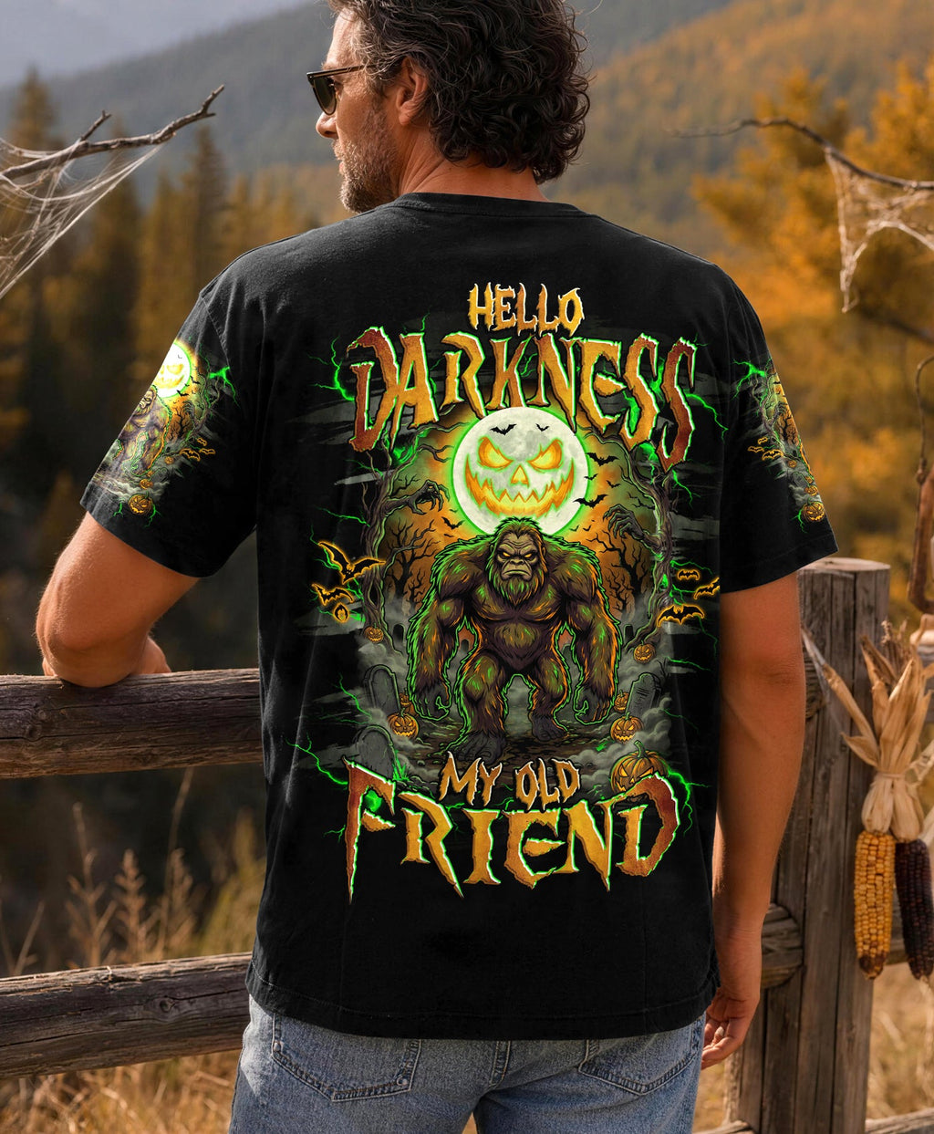 HELLO DARKNESS MY OLD FRIEND BIGFOOT HALLOWEEN ALL OVER PRINT  - TLHG2007263