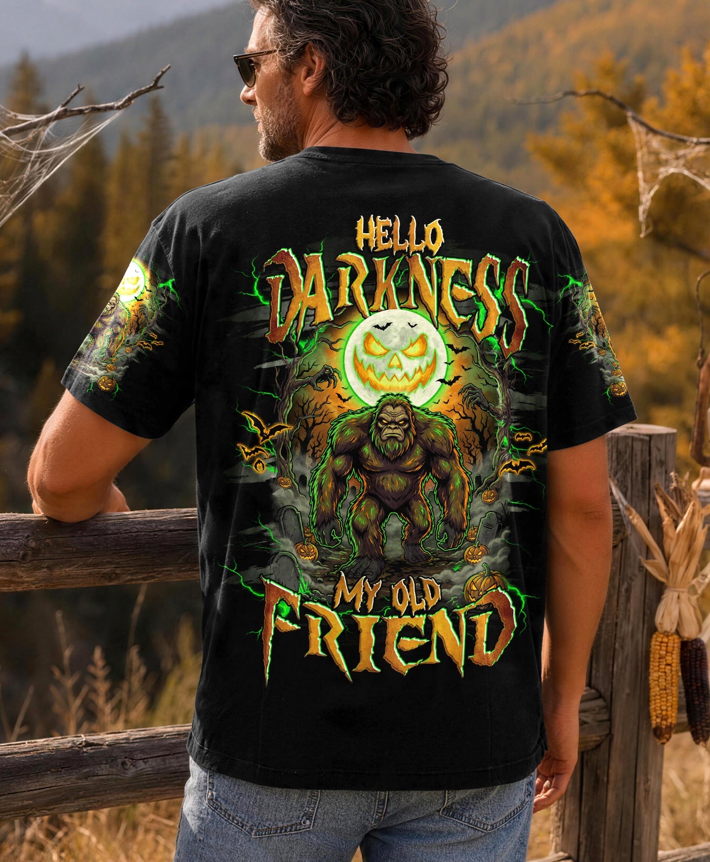 HELLO DARKNESS MY OLD FRIEND BIGFOOT HALLOWEEN ALL OVER PRINT  - TLHG2007263