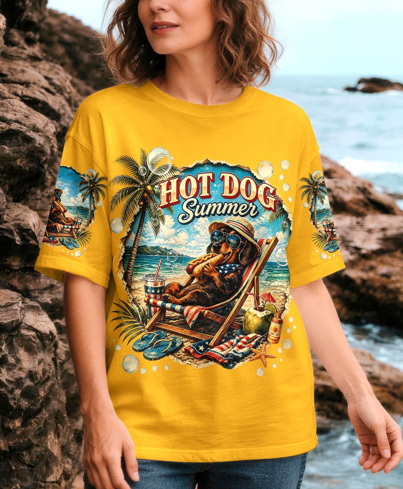 HOT DOG SUMMER DACHSHUND DOG ALL OVER PRINT  - TLHG0605261