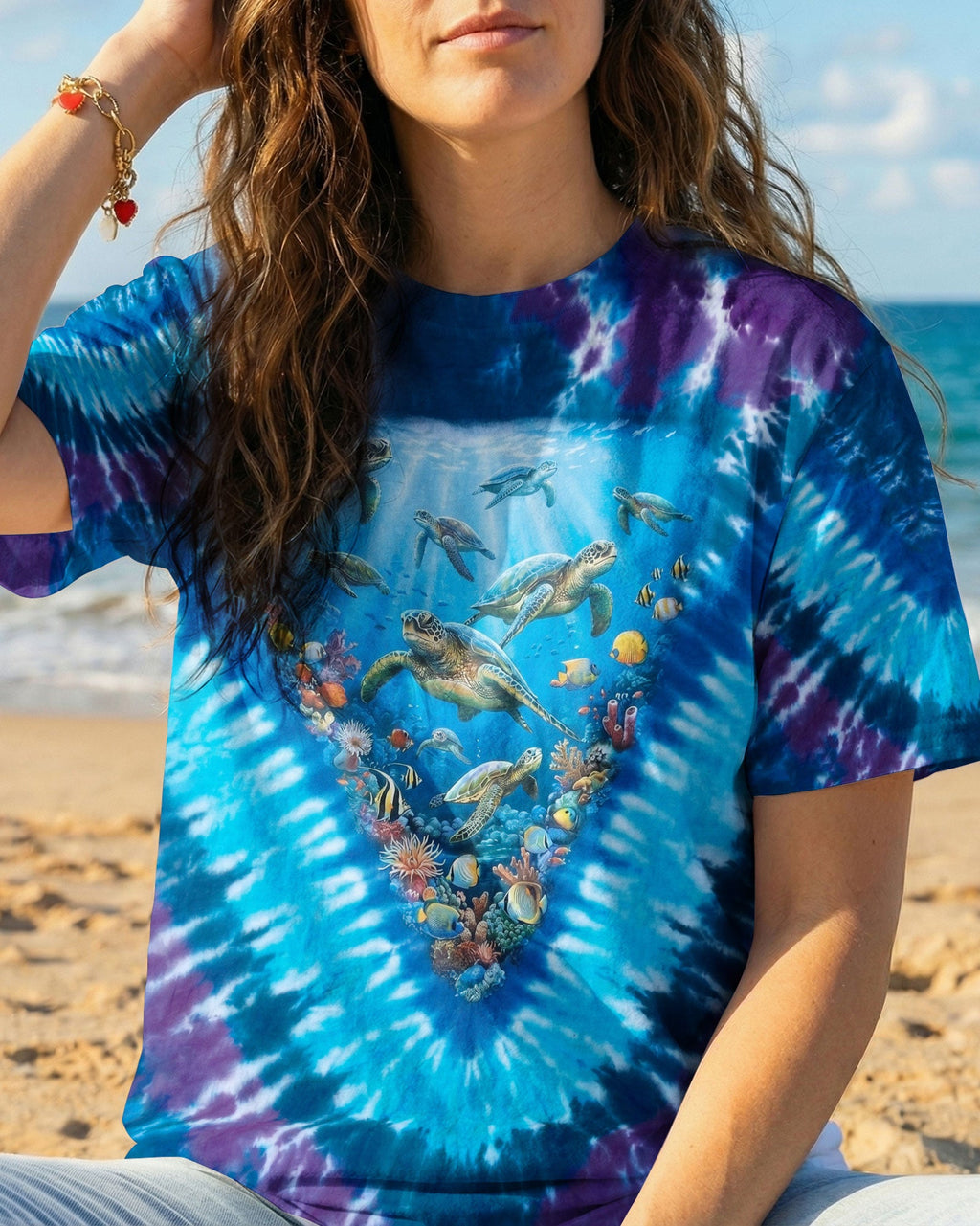 SALTWATER HEALS EVERYTHING OCEAN BLUE TURTLE BURST ALL OVER PRINT - TY0906261