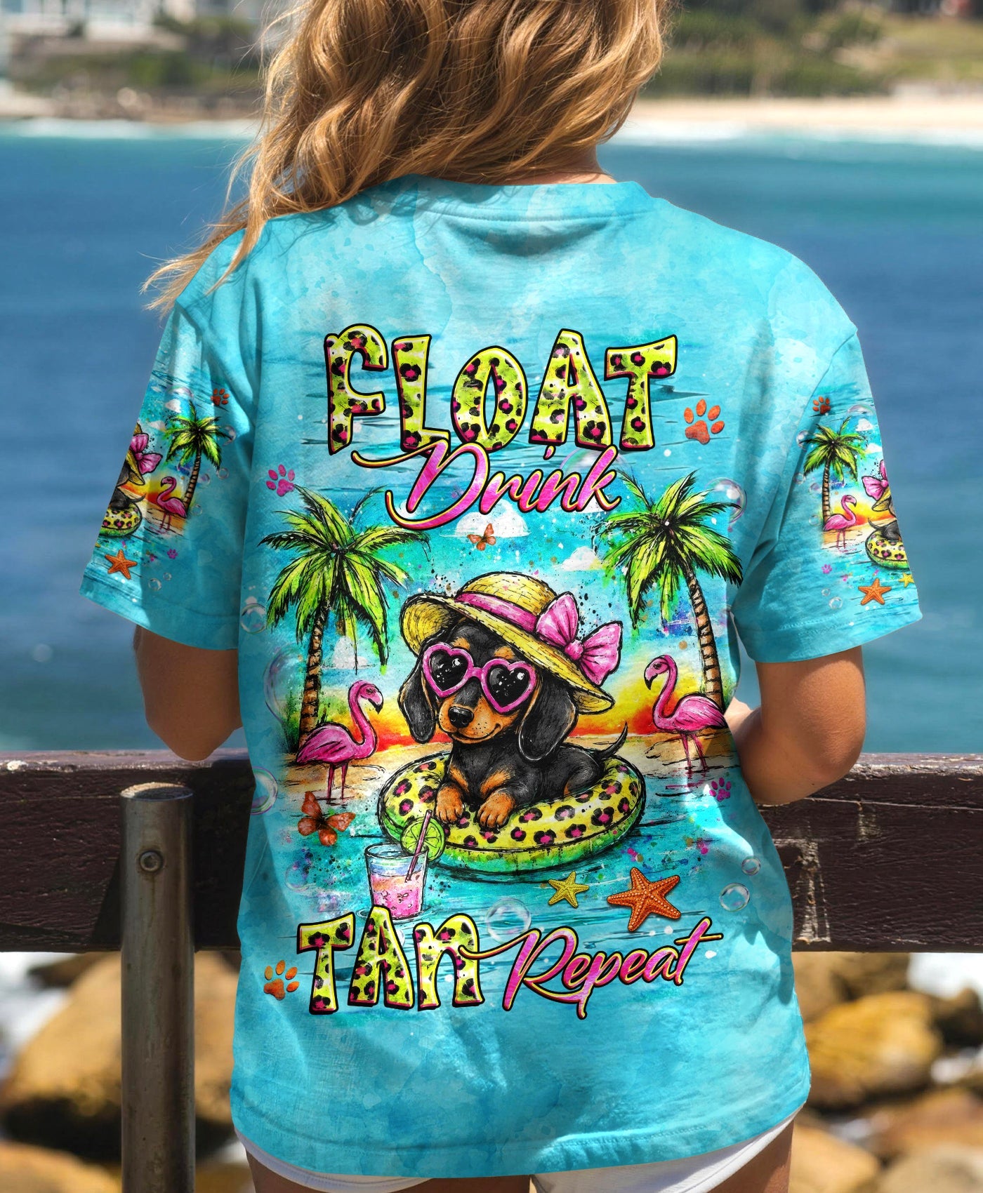 FLOAT DRINK TAN REPEAT DACHSHUND DOG ALL OVER PRINT -  TLHG2205263