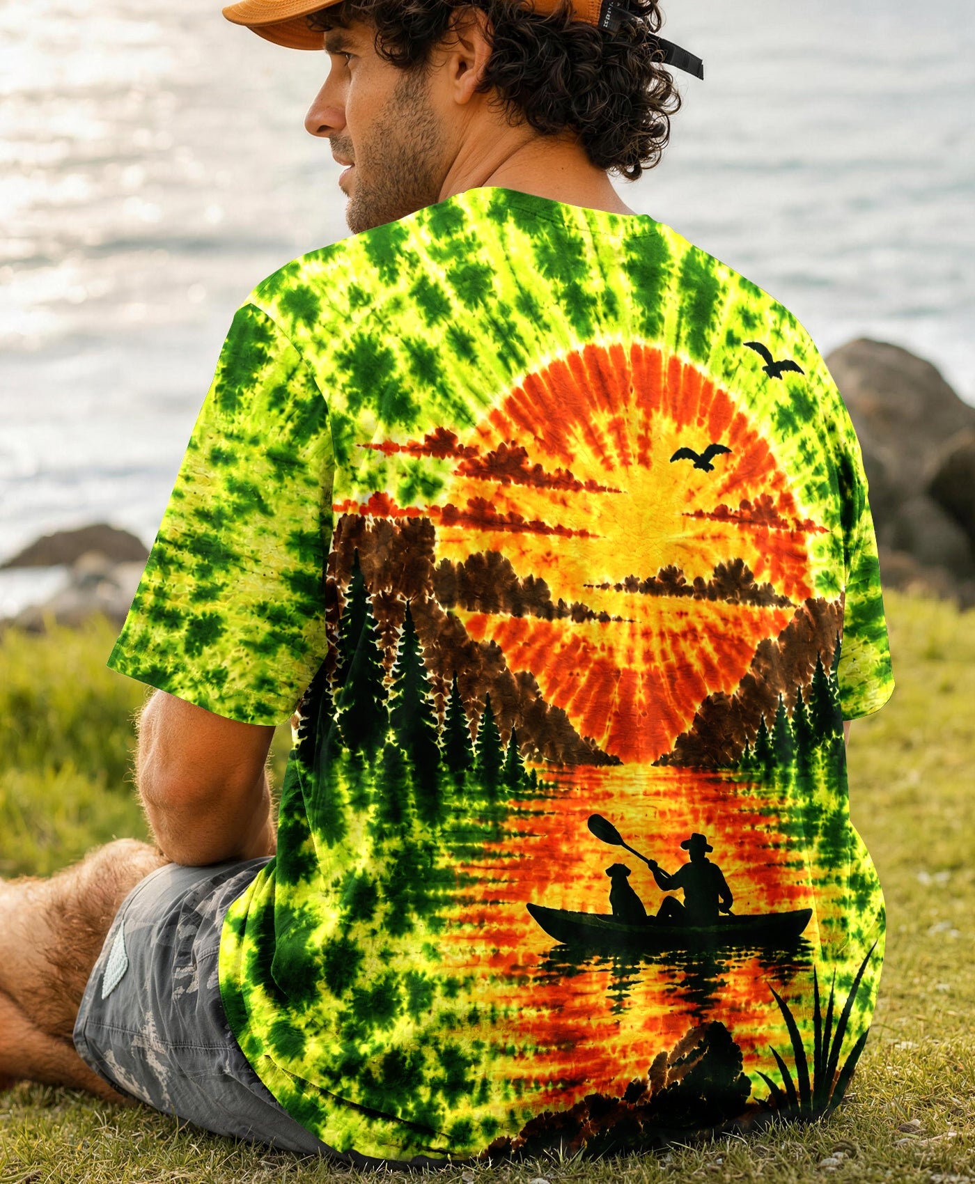 KAYAK MAN WITH DOG BURST ALL OVER PRINT - TLHG0207262
