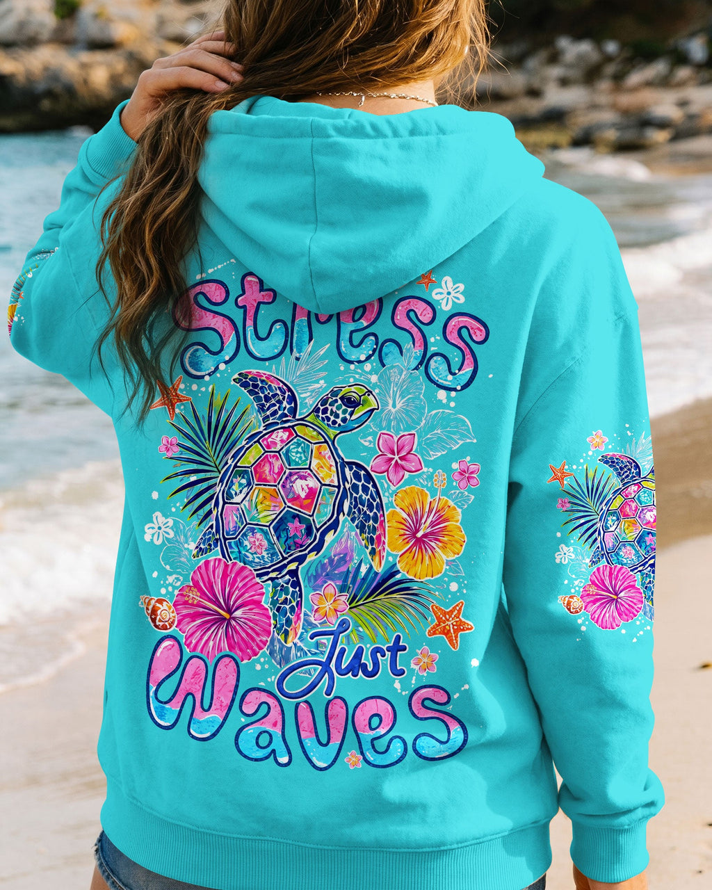 NO STRESS JUST WAVES TURTLE ALL OVER PRINT - TYQY1106265
