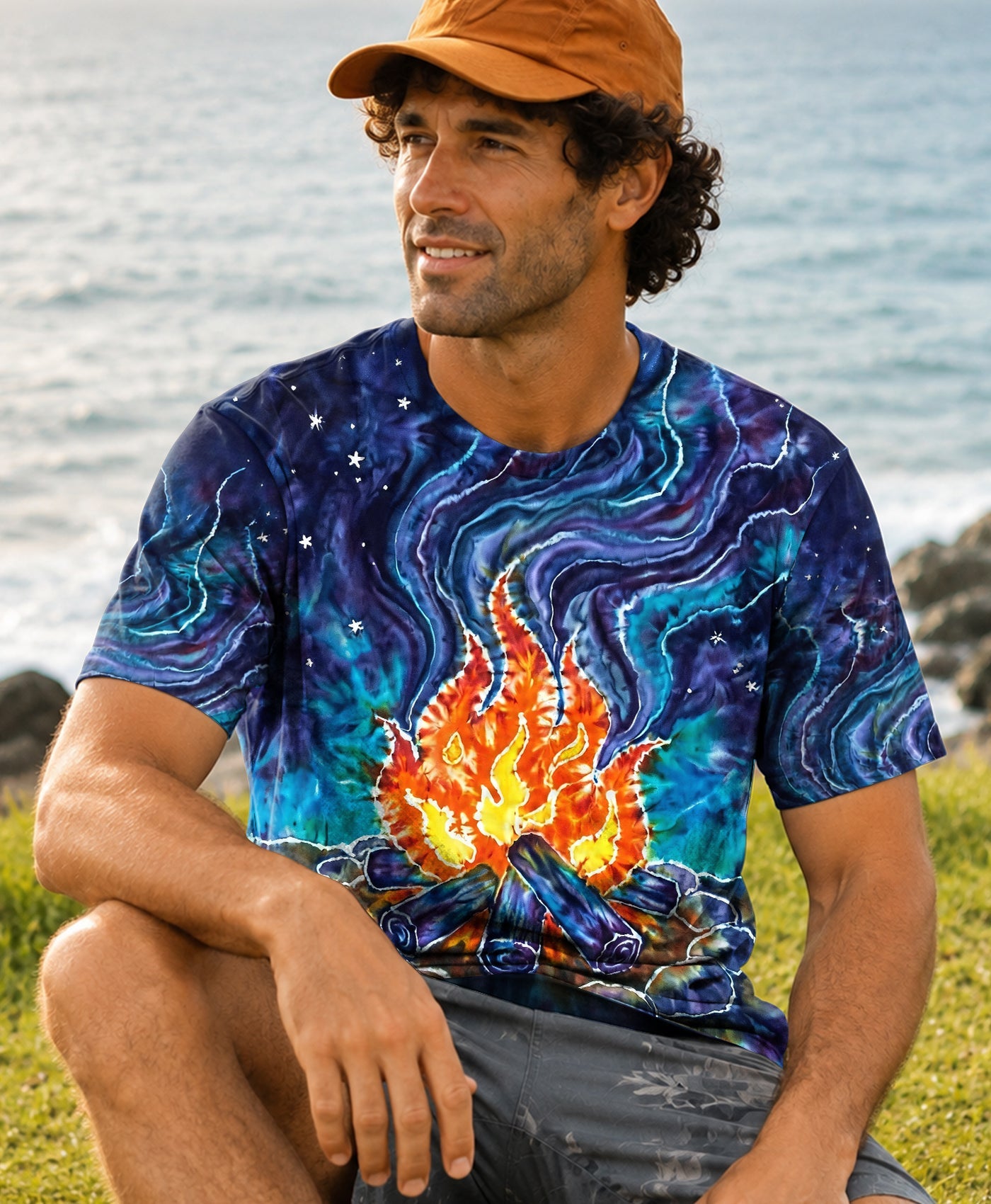 CAMPFIRE STARRY NIGHT WATERCOLOR ALL OVER PRINT   - TLHG2506263