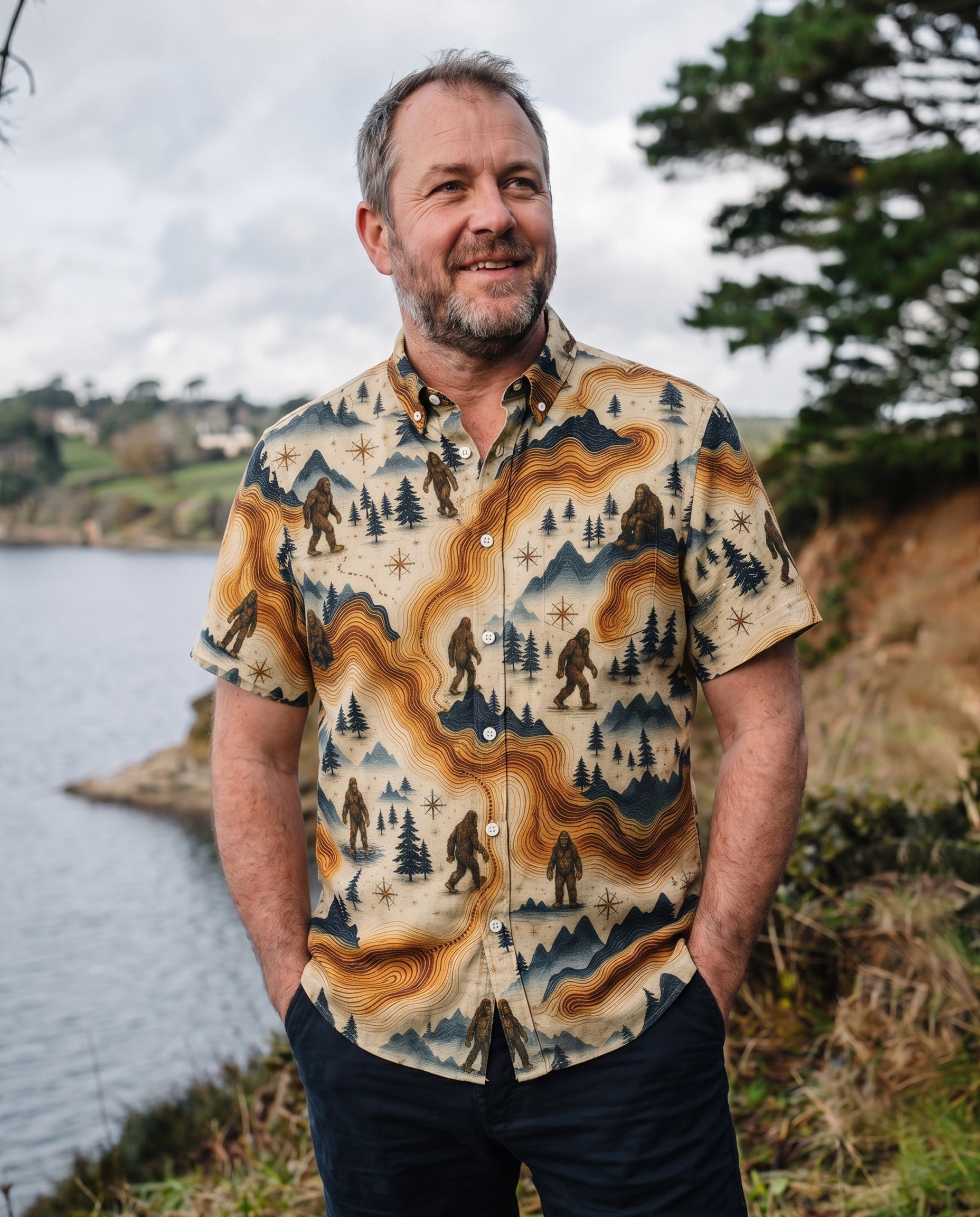 BIGFOOT VINTAGE LANDSCAPE BUTTON-DOWN COLLAR SHIRT   - TLNO3005261