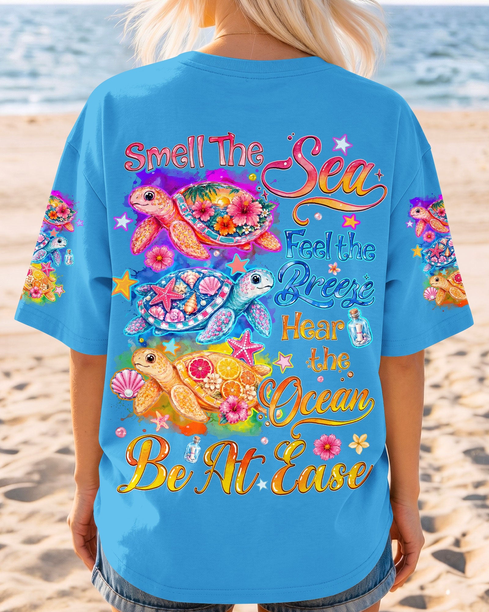 SMELL THE SEA FEEL THE BREEZE TURTLE ALL OVER PRINT - TYQY1505262