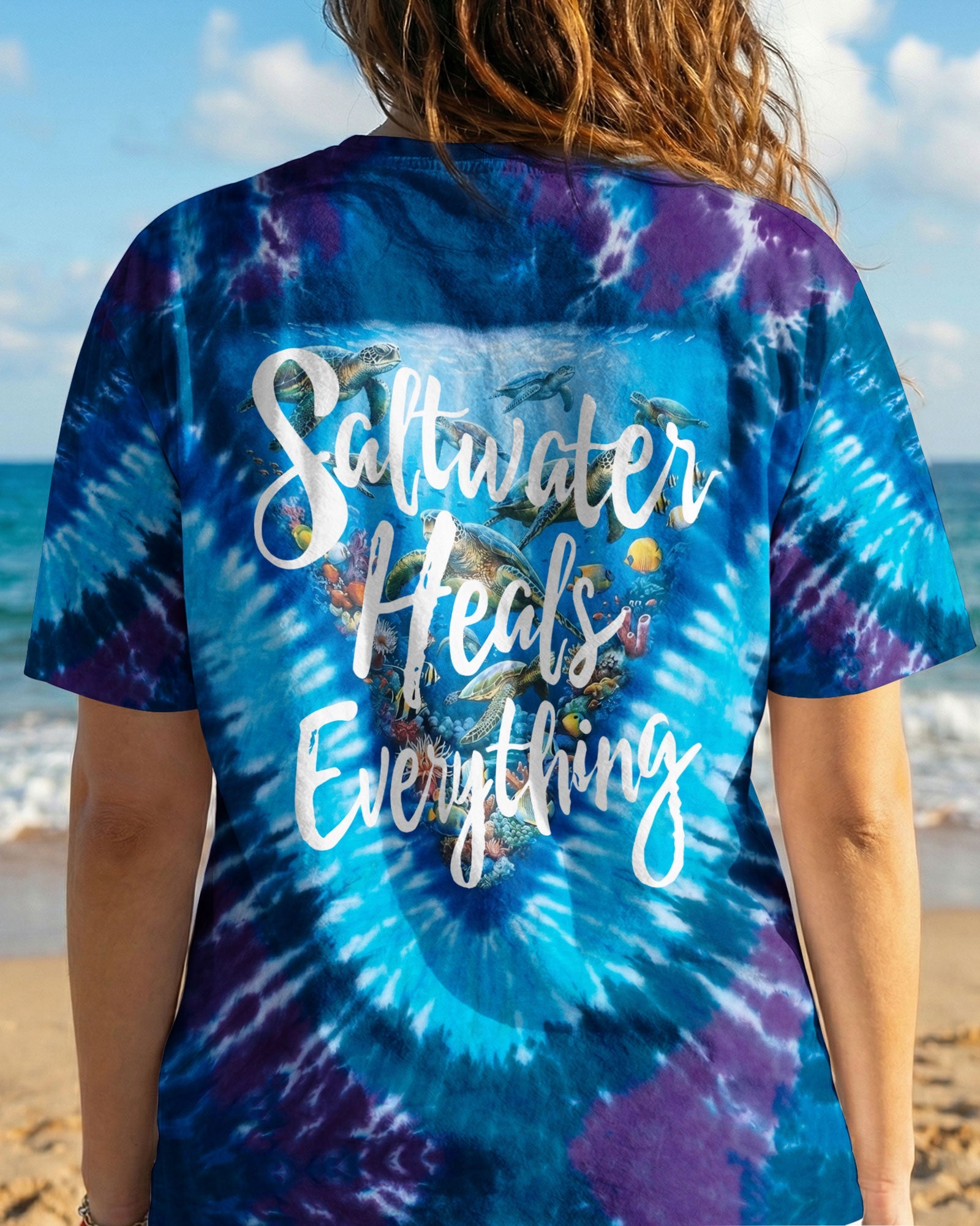 SALTWATER HEALS EVERYTHING OCEAN BLUE TURTLE BURST ALL OVER PRINT - TY0906261