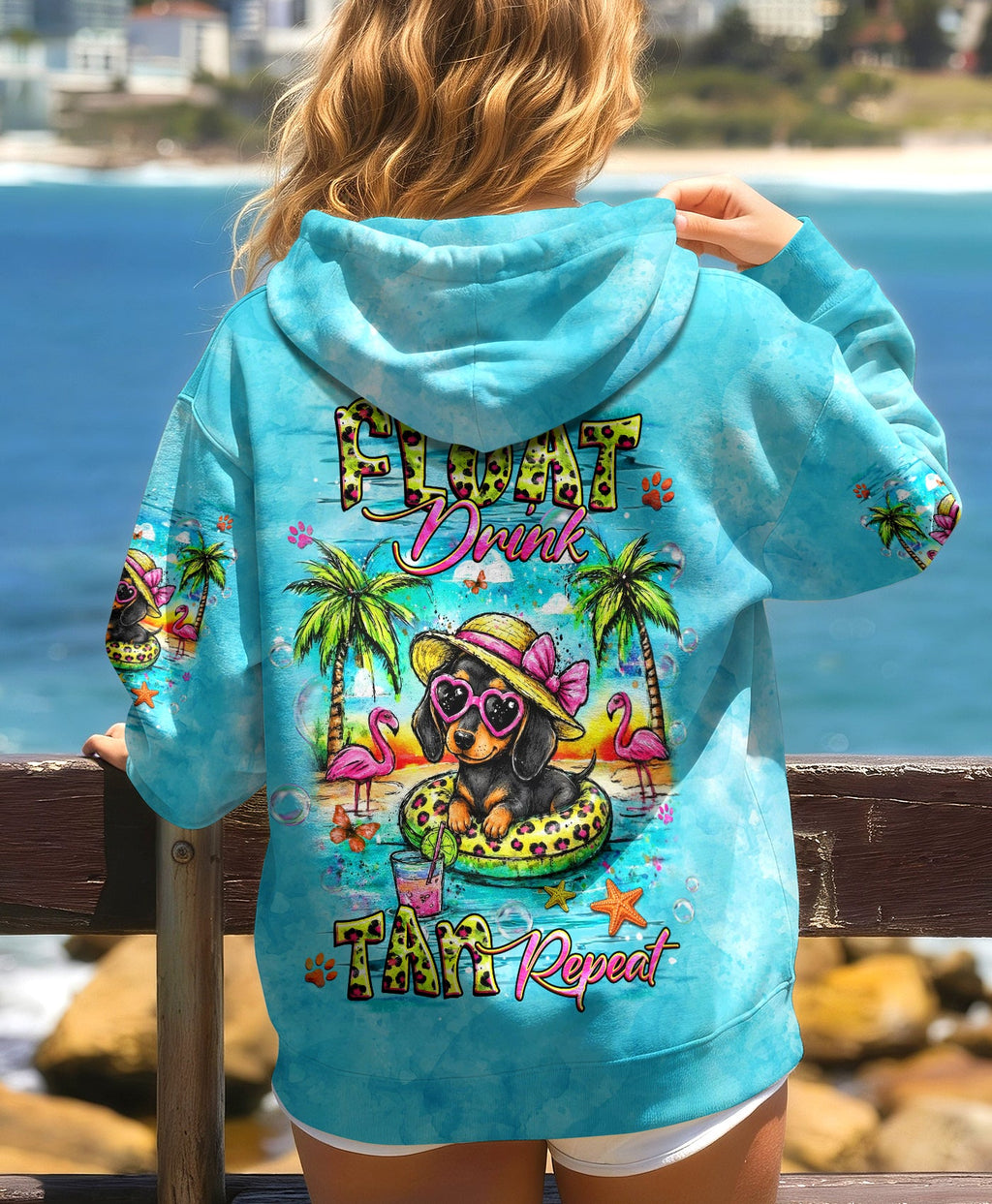 FLOAT DRINK TAN REPEAT DACHSHUND DOG ALL OVER PRINT -  TLHG2205263