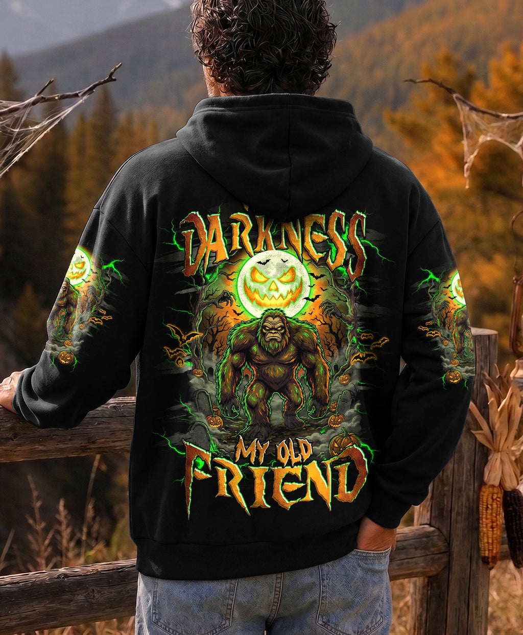 HELLO DARKNESS MY OLD FRIEND BIGFOOT HALLOWEEN ALL OVER PRINT  - TLHG2007263