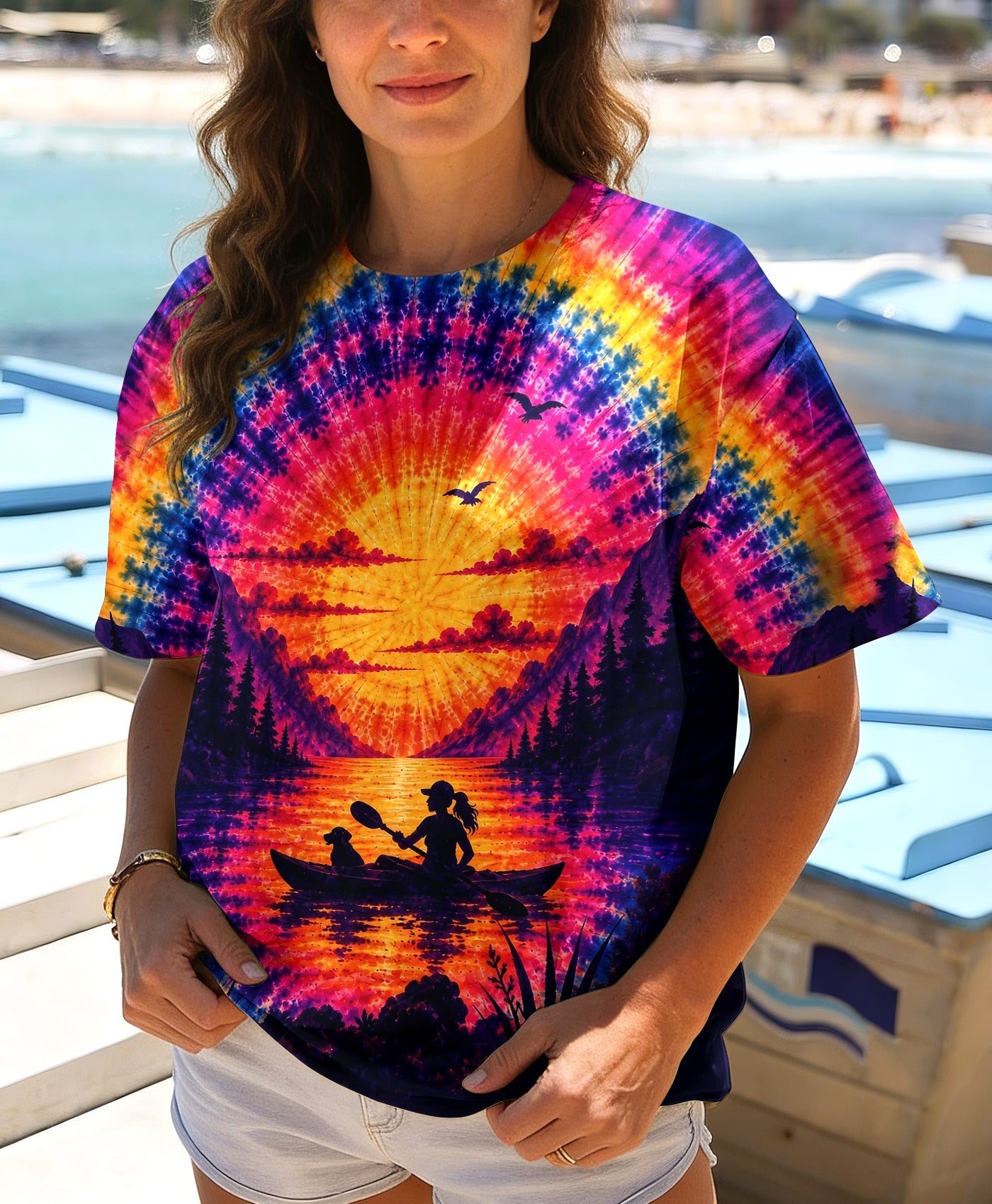 KAYAK LAKE DAY WITH DOG SUNSET ALL OVER PRINT - TLHG1405261