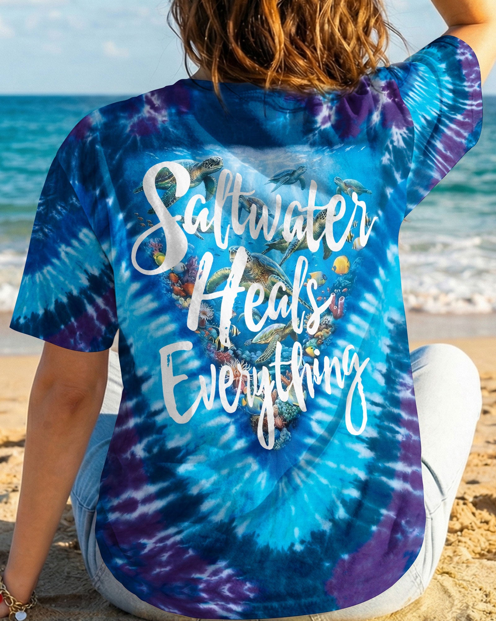 SALTWATER HEALS EVERYTHING OCEAN BLUE TURTLE BURST ALL OVER PRINT - TY0906261