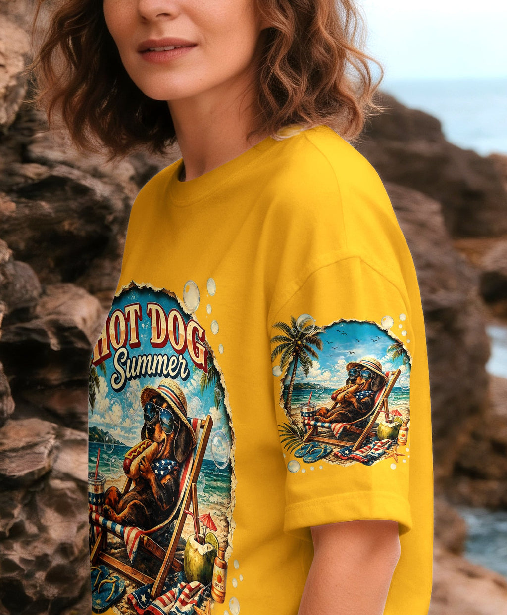 HOT DOG SUMMER DACHSHUND DOG ALL OVER PRINT  - TLHG0605261