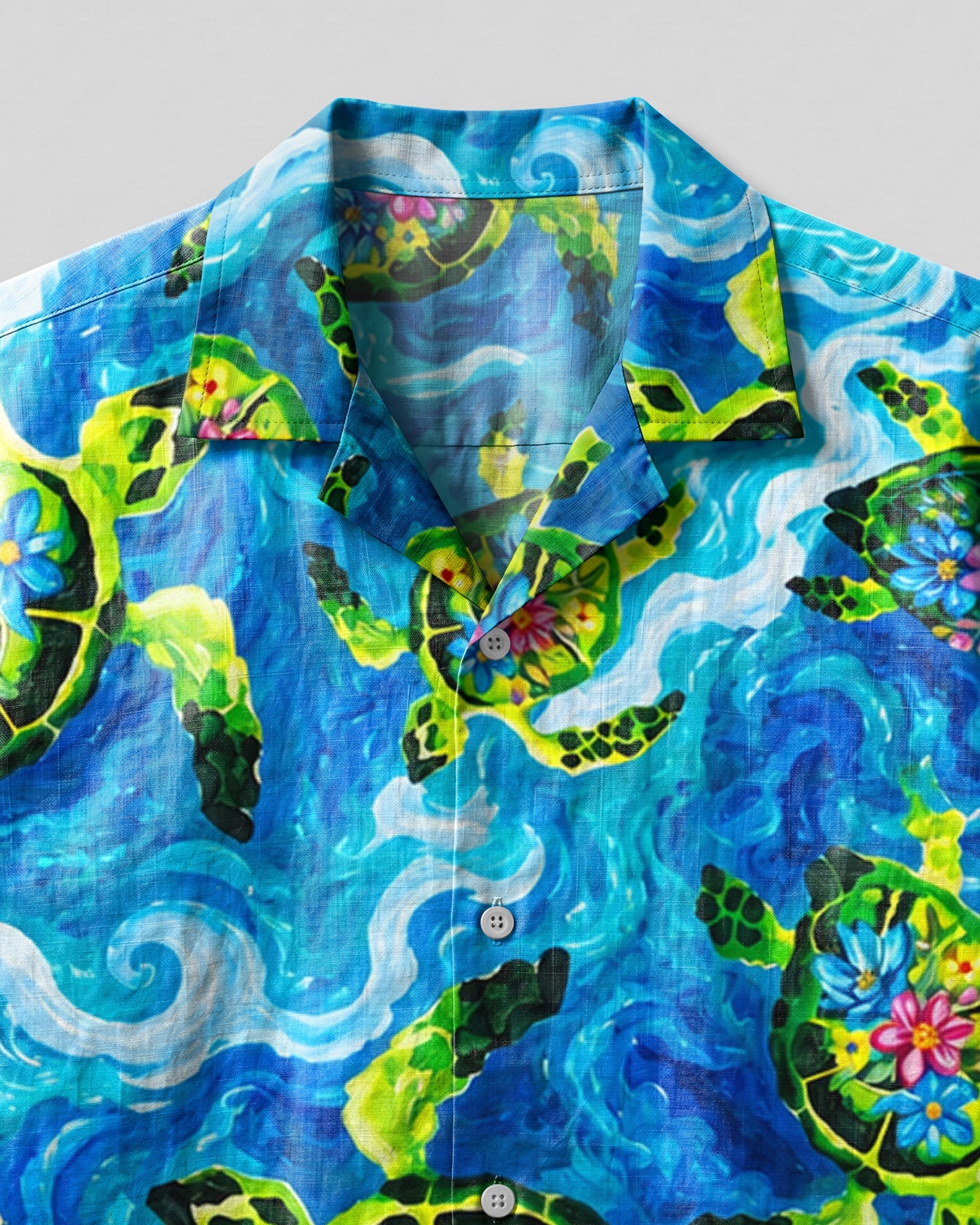 SEA TURTLE FLORAL IN WAVES CAMP SHIRT - TLHN2206262