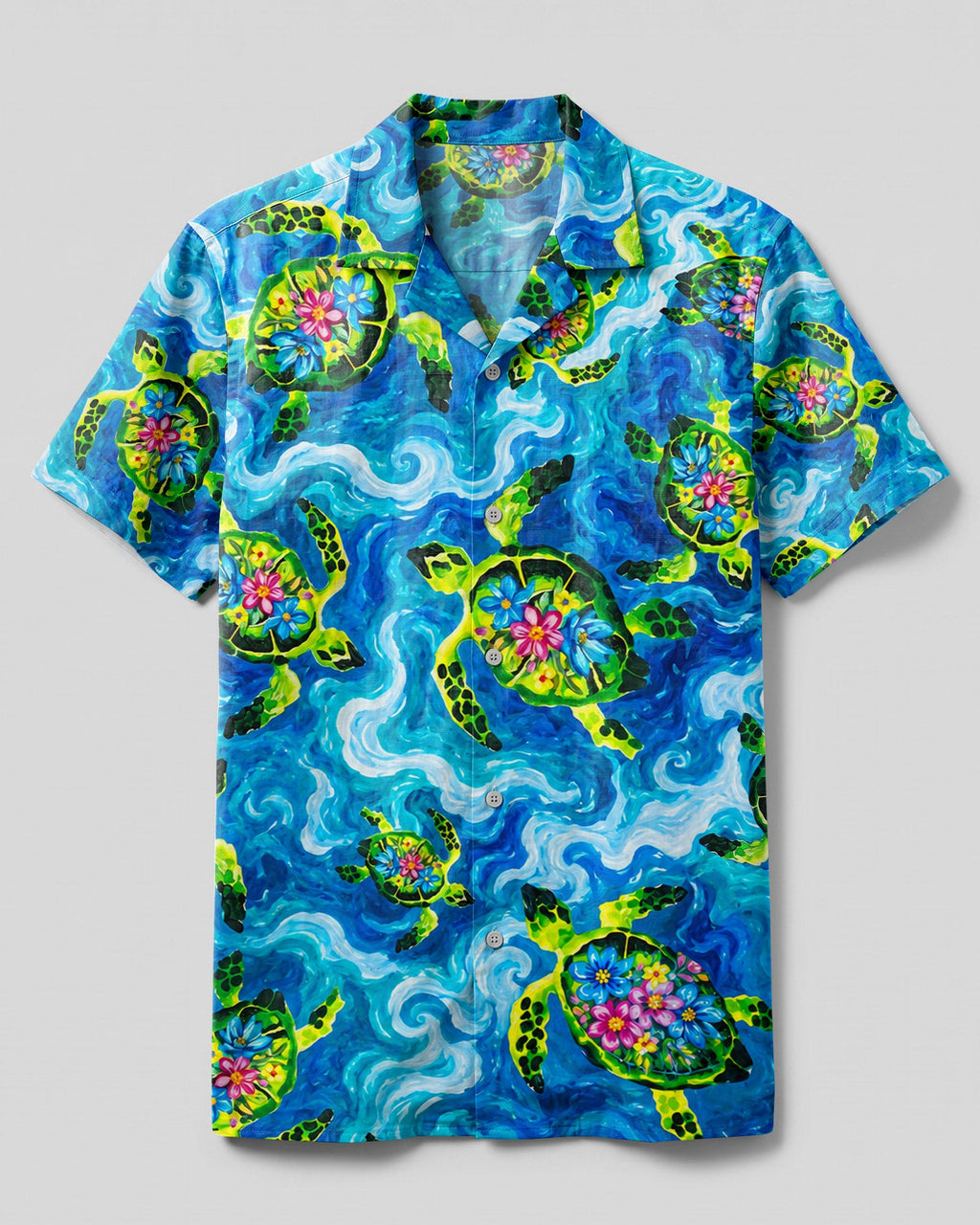 SEA TURTLE FLORAL IN WAVES CAMP SHIRT - TLHN2206262