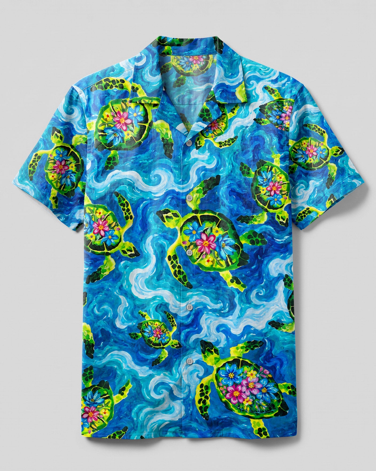 SEA TURTLE FLORAL IN WAVES CAMP SHIRT - TLHN2206262