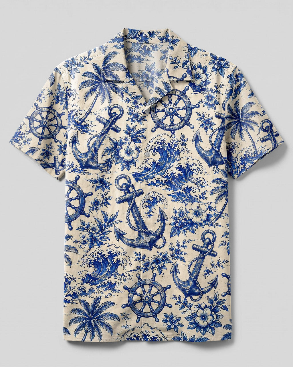 ANCHOR STEERING WHEEL PATTERN CAMP SHIRT - TLHN2206264