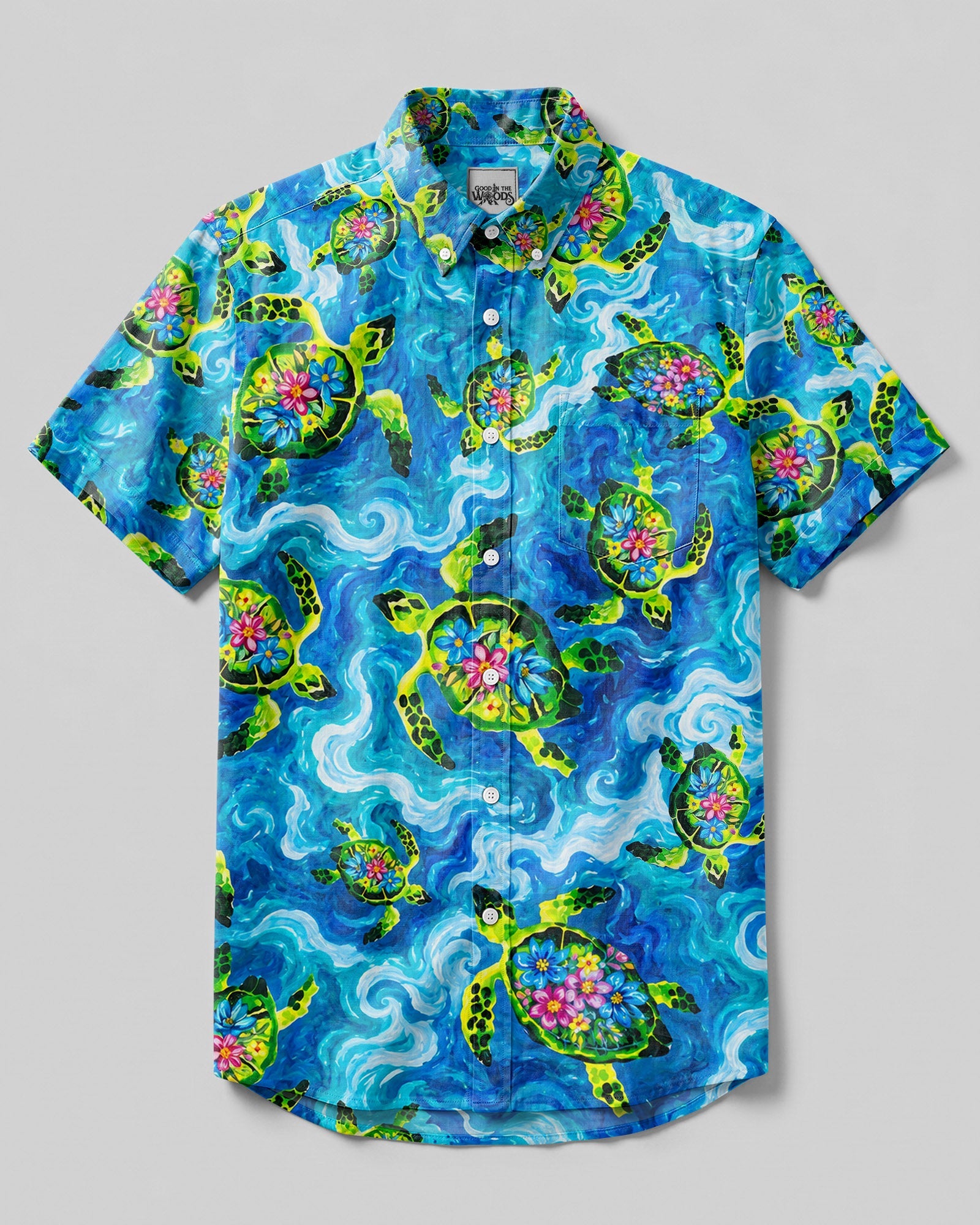 SEA TURTLE FLORAL IN WAVES BUTTON-DOWN COLLAR  SHIRT - TLHN2206261