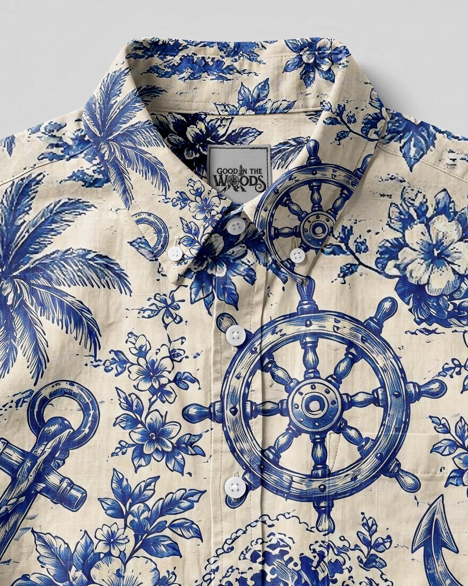 ANCHOR STEERING WHEEL PATTERN BUTTON-DOWN  COLLAR SHIRT - TLHN2206263
