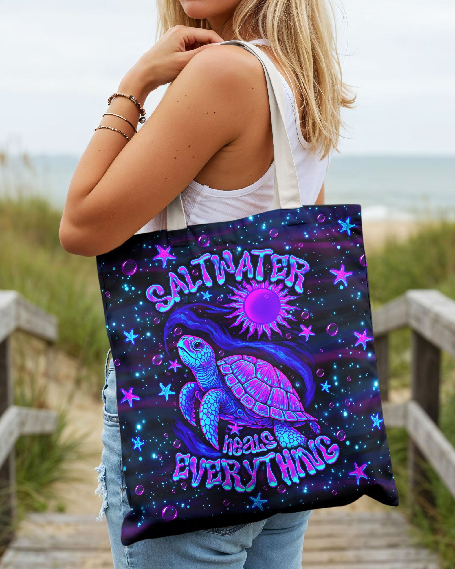 SALTWATER HEALS EVERYTHING TURTLE TOTE BAG  - TLNO1304263